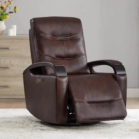 Genuine Leather Power Swivel Glider Rocker Recliner, Adjustable Power Headrest, Wooden Armrest, Certified Recliner Chair Sofa - Sleep Galleria - Sleep Galleria