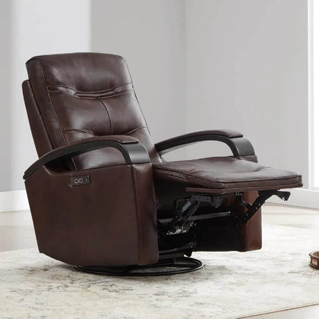 Genuine Leather Power Swivel Glider Rocker Recliner, Adjustable Power Headrest, Wooden Armrest, Certified Recliner Chair Sofa - Sleep Galleria - Sleep Galleria