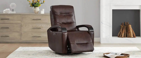 Genuine Leather Power Swivel Glider Rocker Recliner, Adjustable Power Headrest, Wooden Armrest, Certified Recliner Chair Sofa - Sleep Galleria - Sleep Galleria
