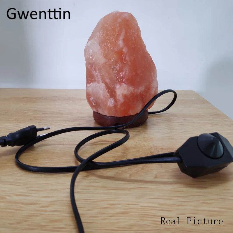 Himalayan Rock Crystal Salt Lamp LED Night Light Hand Carved Wooden Base Stand Light Air Purifier Bedroom Home Decor Luminaria - Sleep Galleria - Sleep Galleria