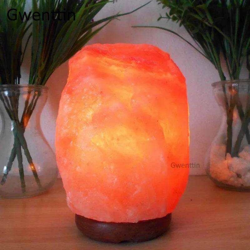Himalayan Rock Crystal Salt Lamp LED Night Light Hand Carved Wooden Base Stand Light Air Purifier Bedroom Home Decor Luminaria - Sleep Galleria - Sleep Galleria