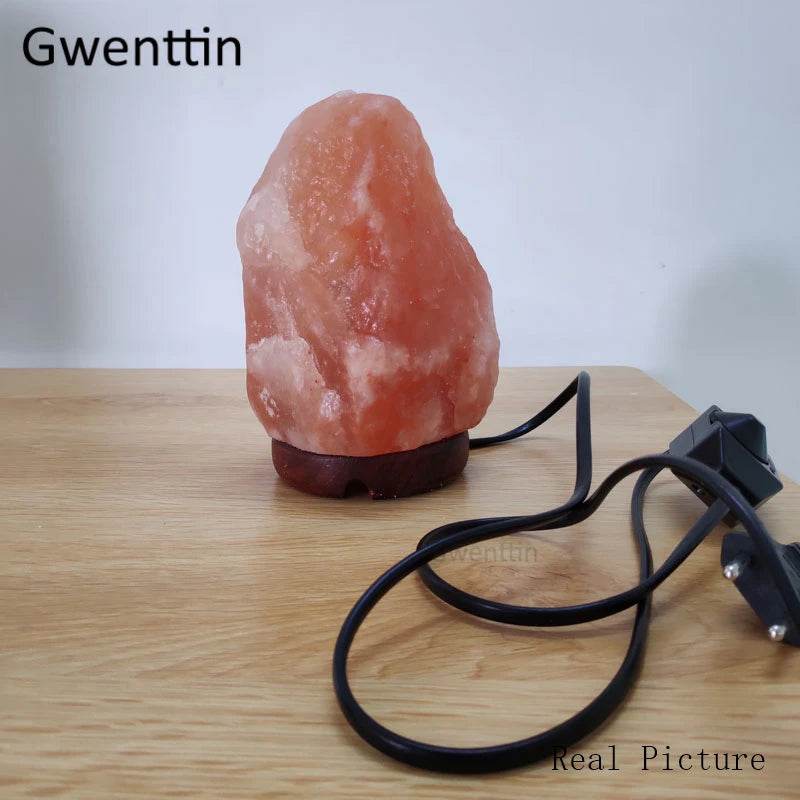 Himalayan Rock Crystal Salt Lamp LED Night Light Hand Carved Wooden Base Stand Light Air Purifier Bedroom Home Decor Luminaria - Sleep Galleria - Sleep Galleria