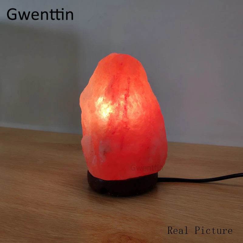 Himalayan Rock Crystal Salt Lamp LED Night Light Hand Carved Wooden Base Stand Light Air Purifier Bedroom Home Decor Luminaria - Sleep Galleria - Sleep Galleria