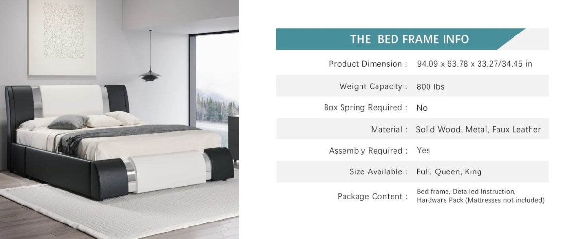 HOOMIC Modern Faux Leather Bed Frame with Iron Pieces Decor, Low Profile Platform Bed with Height - Adjustable Headboard - Sleep Galleria - Sleep Galleria