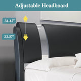 HOOMIC Modern Faux Leather Bed Frame with Iron Pieces Decor, Low Profile Platform Bed with Height - Adjustable Headboard - Sleep Galleria - Sleep Galleria