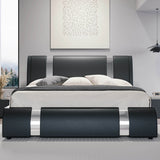 HOOMIC Modern Faux Leather Bed Frame with Iron Pieces Decor, Low Profile Platform Bed with Height - Adjustable Headboard - Sleep Galleria - Sleep Galleria