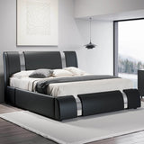 HOOMIC Modern Faux Leather Bed Frame with Iron Pieces Decor, Low Profile Platform Bed with Height - Adjustable Headboard - Sleep Galleria - Sleep Galleria