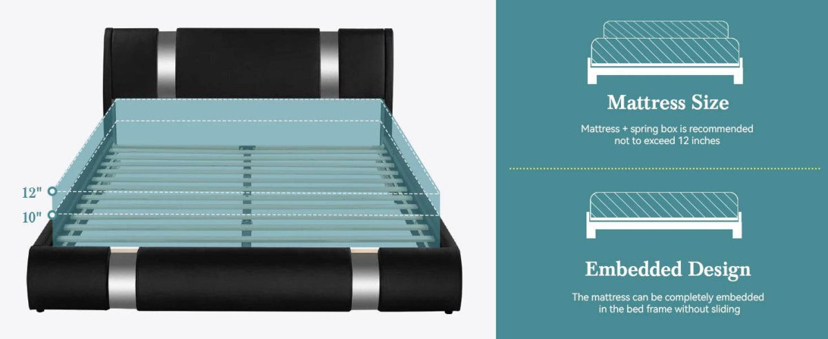 HOOMIC Modern Faux Leather Bed Frame with Iron Pieces Decor, Low Profile Platform Bed with Height - Adjustable Headboard - Sleep Galleria - Sleep Galleria
