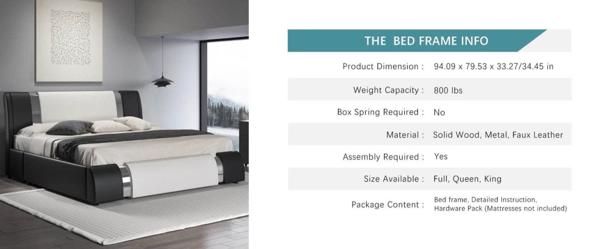 HOOMIC Modern Faux Leather Bed Frame with Iron Pieces Decor, Low Profile Platform Bed with Height - Adjustable Headboard - Sleep Galleria - Sleep Galleria