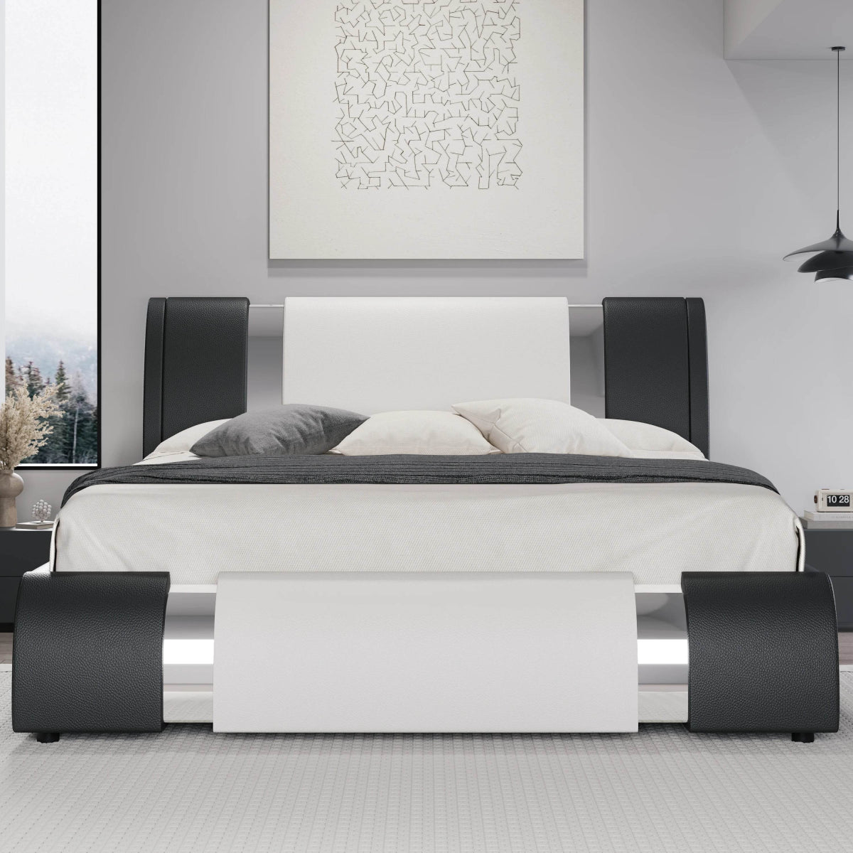 HOOMIC Modern Faux Leather Bed Frame with Iron Pieces Decor, Low Profile Platform Bed with Height - Adjustable Headboard - Sleep Galleria - Sleep Galleria