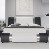 HOOMIC Modern Faux Leather Bed Frame with Iron Pieces Decor, Low Profile Platform Bed with Height - Adjustable Headboard - Sleep Galleria - Sleep Galleria