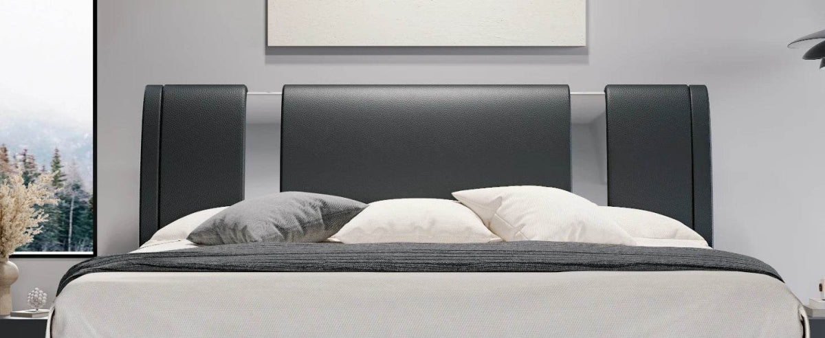 HOOMIC Modern Faux Leather Bed Frame with Iron Pieces Decor, Low Profile Platform Bed with Height - Adjustable Headboard - Sleep Galleria - Sleep Galleria