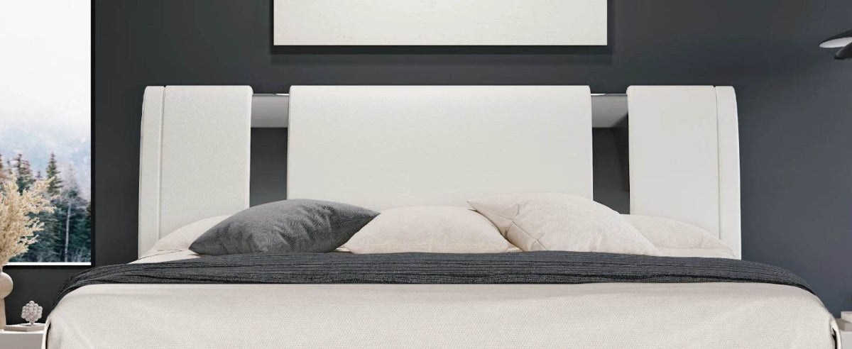 HOOMIC Modern Faux Leather Bed Frame with Iron Pieces Decor, Low Profile Platform Bed with Height - Adjustable Headboard - Sleep Galleria - Sleep Galleria
