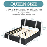HOOMIC Modern Faux Leather Bed Frame with Iron Pieces Decor, Low Profile Platform Bed with Height - Adjustable Headboard - Sleep Galleria - Sleep Galleria