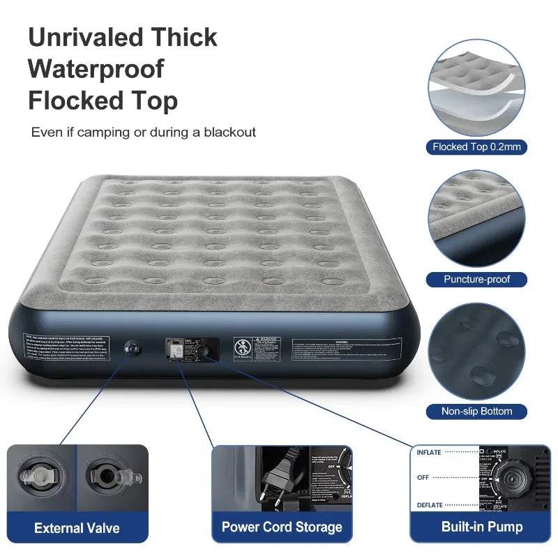 iDOO Queen Size Air Mattress, Inflatable Airbed with Built - in Pump, 650lb MAX - Sleep Galleria - Sleep Galleria