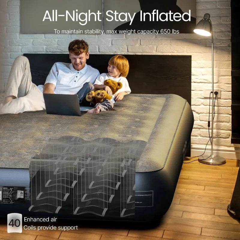 iDOO Queen Size Air Mattress, Inflatable Airbed with Built - in Pump, 650lb MAX - Sleep Galleria - Sleep Galleria