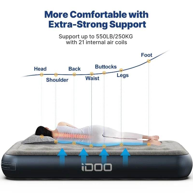 iDOO Queen Size Air Mattress, Inflatable Airbed with Built - in Pump, 650lb MAX - Sleep Galleria - Sleep Galleria