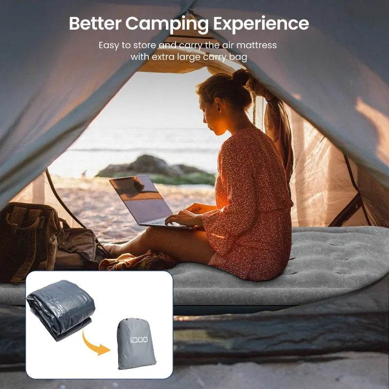iDOO Queen Size Air Mattress, Inflatable Airbed with Built - in Pump, 650lb MAX - Sleep Galleria - Sleep Galleria