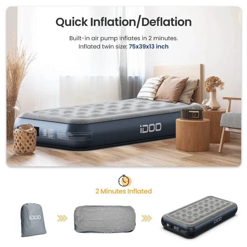 iDOO Queen Size Air Mattress, Inflatable Airbed with Built - in Pump, 650lb MAX - Sleep Galleria - Sleep Galleria