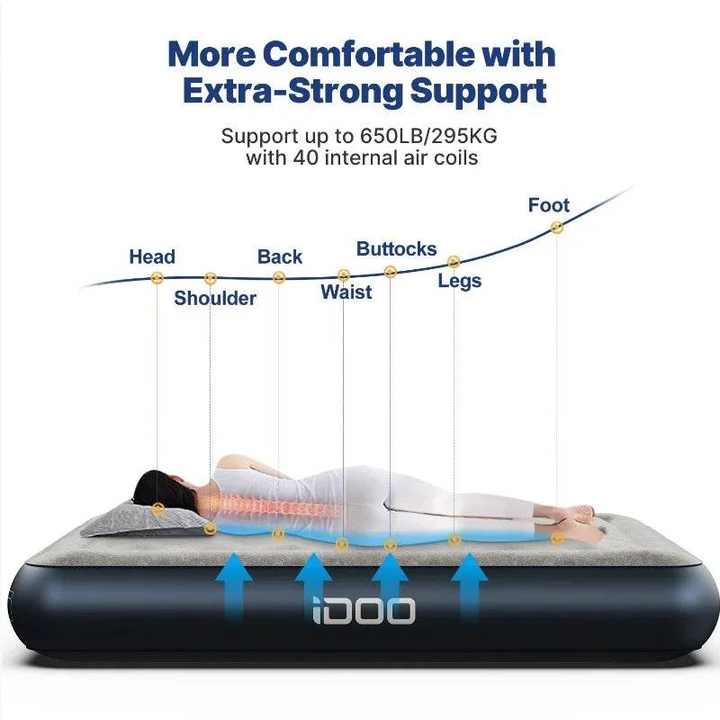 iDOO Queen Size Air Mattress, Inflatable Airbed with Built - in Pump, 650lb MAX - Sleep Galleria - Sleep Galleria