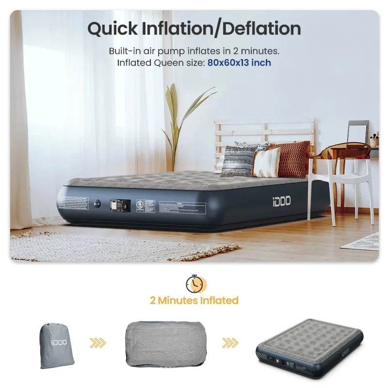 iDOO Queen Size Air Mattress, Inflatable Airbed with Built - in Pump, 650lb MAX - Sleep Galleria - Sleep Galleria