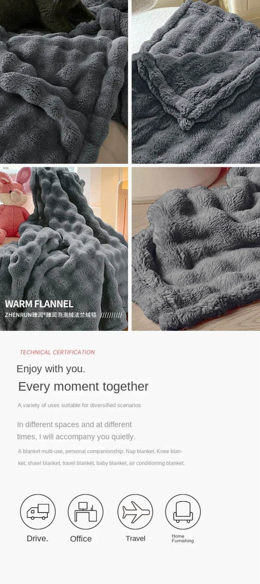 Multifunctional Bubble Velvet Flannel Blanket, Light Luxury Faux Fur, Faux Rabbit Fur, Office Blanket - Sleep Galleria - Sleep Galleria