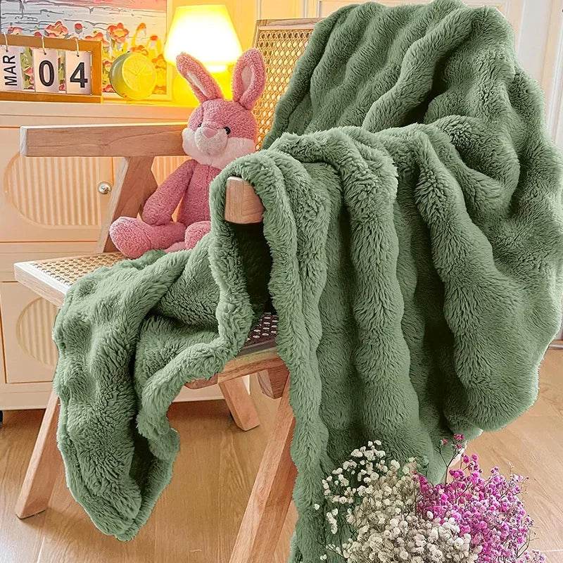 Multifunctional Bubble Velvet Flannel Blanket, Light Luxury Faux Fur, Faux Rabbit Fur, Office Blanket - Sleep Galleria - Sleep Galleria