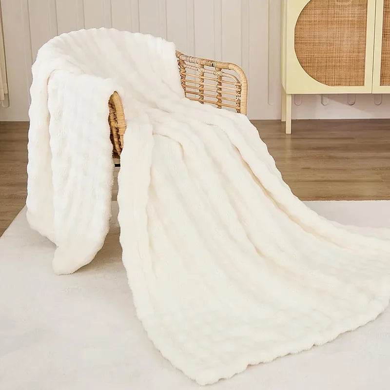 Multifunctional Bubble Velvet Flannel Blanket, Light Luxury Faux Fur, Faux Rabbit Fur, Office Blanket - Sleep Galleria - Sleep Galleria