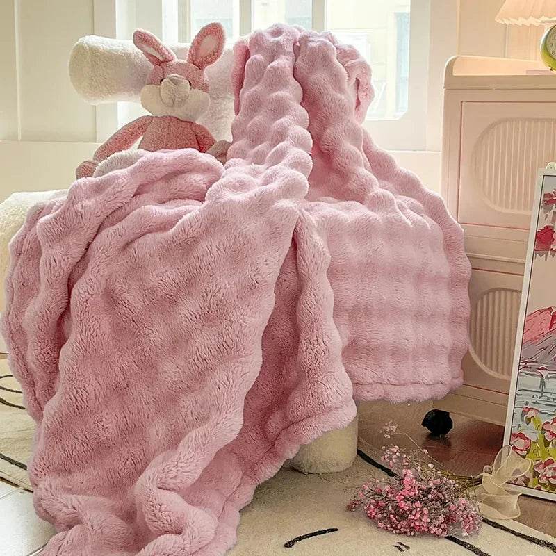 Multifunctional Bubble Velvet Flannel Blanket, Light Luxury Faux Fur, Faux Rabbit Fur, Office Blanket - Sleep Galleria - Sleep Galleria