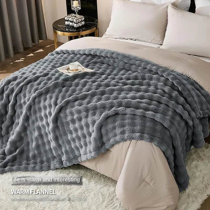 Multifunctional Bubble Velvet Flannel Blanket, Light Luxury Faux Fur, Faux Rabbit Fur, Office Blanket - Sleep Galleria - Sleep Galleria