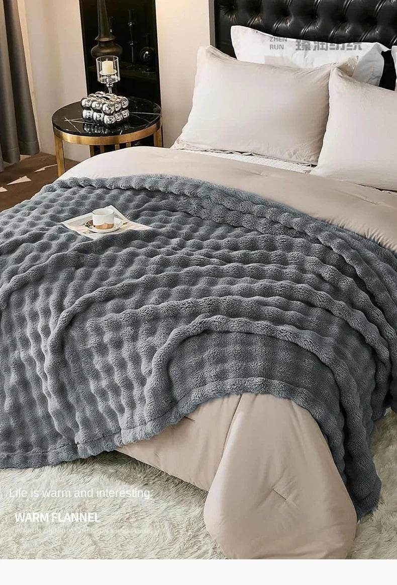 Multifunctional Bubble Velvet Flannel Blanket, Light Luxury Faux Fur, Faux Rabbit Fur, Office Blanket - Sleep Galleria - Sleep Galleria