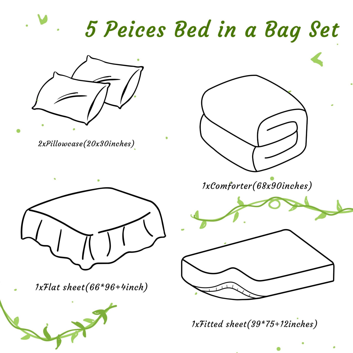 Ntbay 5 Piece Breathable Twin Bedding Comforter Set, Ultra Soft and Cozy Bed in a Bag - Sleep Galleria - Sleep Galleria