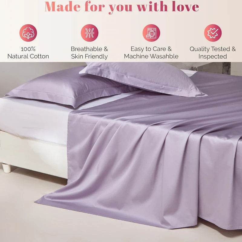 Organic 100% Egyptian Cotton Flat Sheet Solid Color Bed Sheets 800 Thread Count Bedding Sheet Bed Linen Single Queen King Size - Sleep Galleria - Sleep Galleria