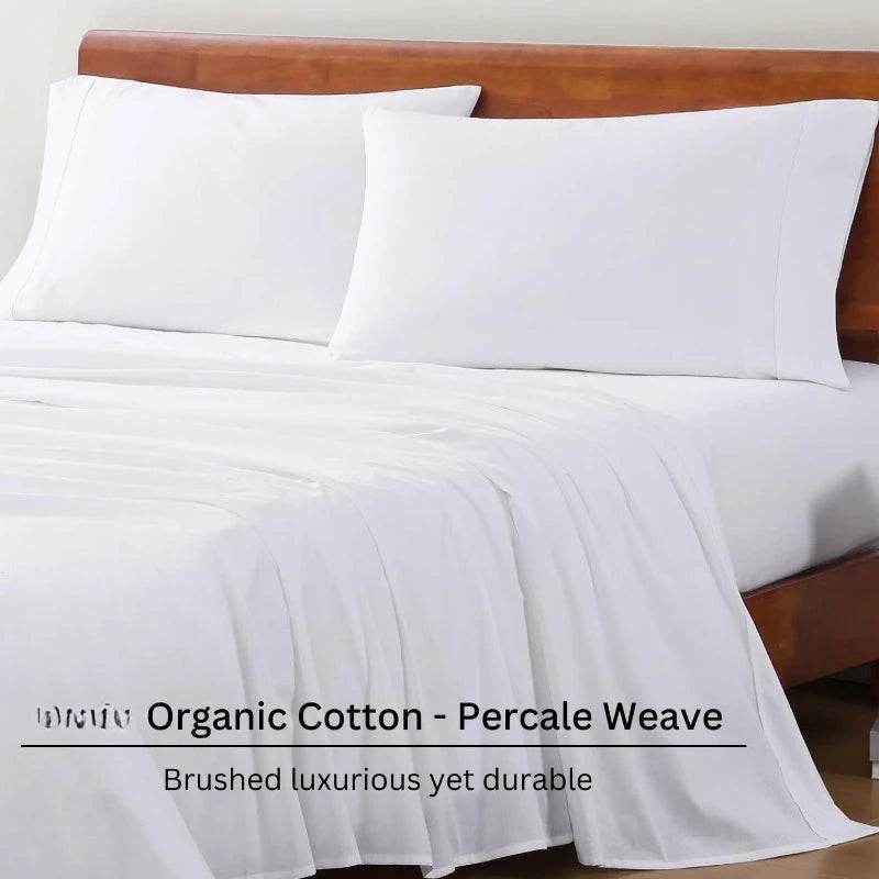 Organic Cotton Queen Sheet Set, 4Pc Cotton Sheets Queen Size Bed Set Soft & Breathable Percale Weave, White - Sleep Galleria - Sleep Galleria