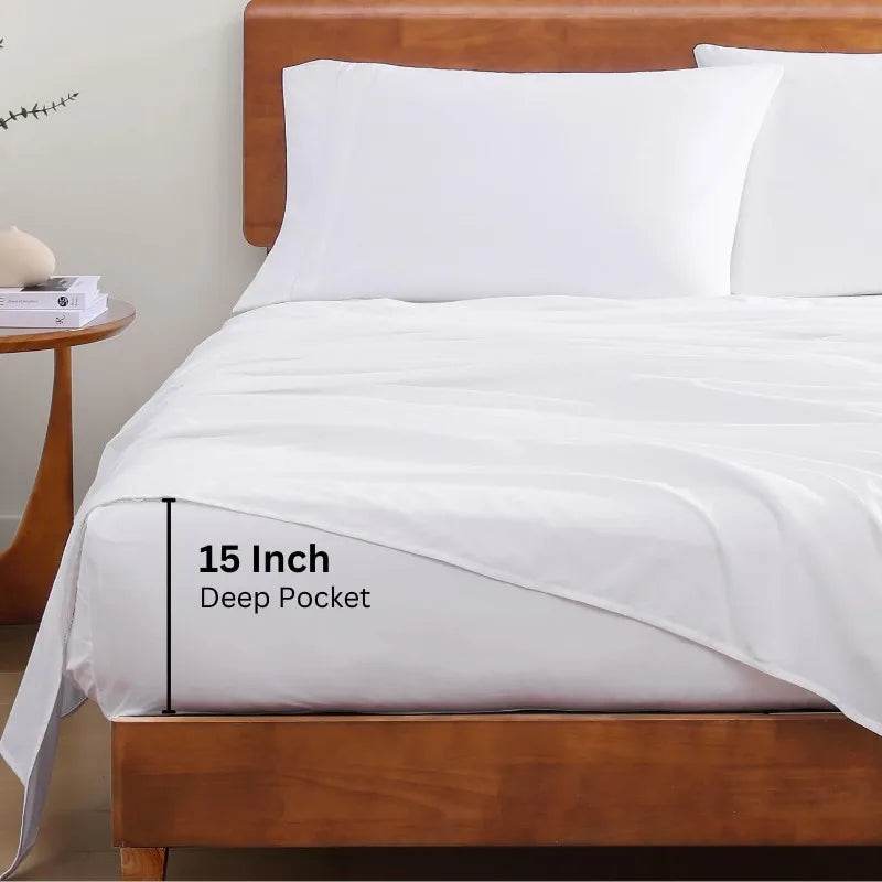 Organic Cotton Queen Sheet Set, 4Pc Cotton Sheets Queen Size Bed Set Soft & Breathable Percale Weave, White - Sleep Galleria - Sleep Galleria