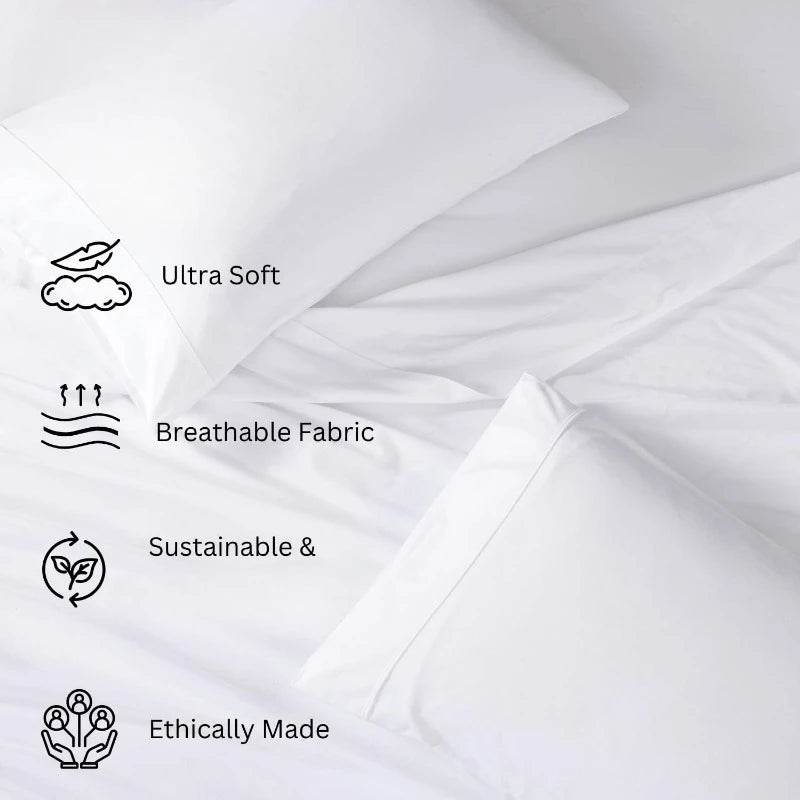 Organic Cotton Queen Sheet Set, 4Pc Cotton Sheets Queen Size Bed Set Soft & Breathable Percale Weave, White - Sleep Galleria - Sleep Galleria