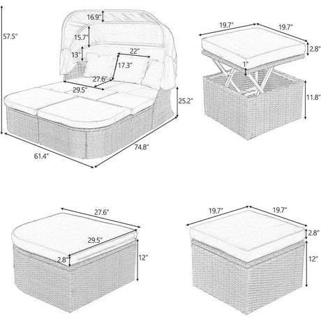 Outdoor Rattan Sectional Daybed Sunbed with Canopy Patio Conversation Sofa Set Waterproof Cushions Modular Design Garden Pool - Sleep Galleria - Sleep Galleria