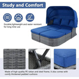 Outdoor Rattan Sectional Daybed Sunbed with Canopy Patio Conversation Sofa Set Waterproof Cushions Modular Design Garden Pool - Sleep Galleria - Sleep Galleria