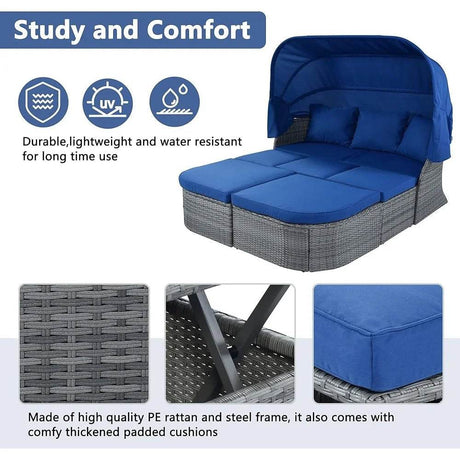 Outdoor Rattan Sectional Daybed Sunbed with Canopy Patio Conversation Sofa Set Waterproof Cushions Modular Design Garden Pool - Sleep Galleria - Sleep Galleria