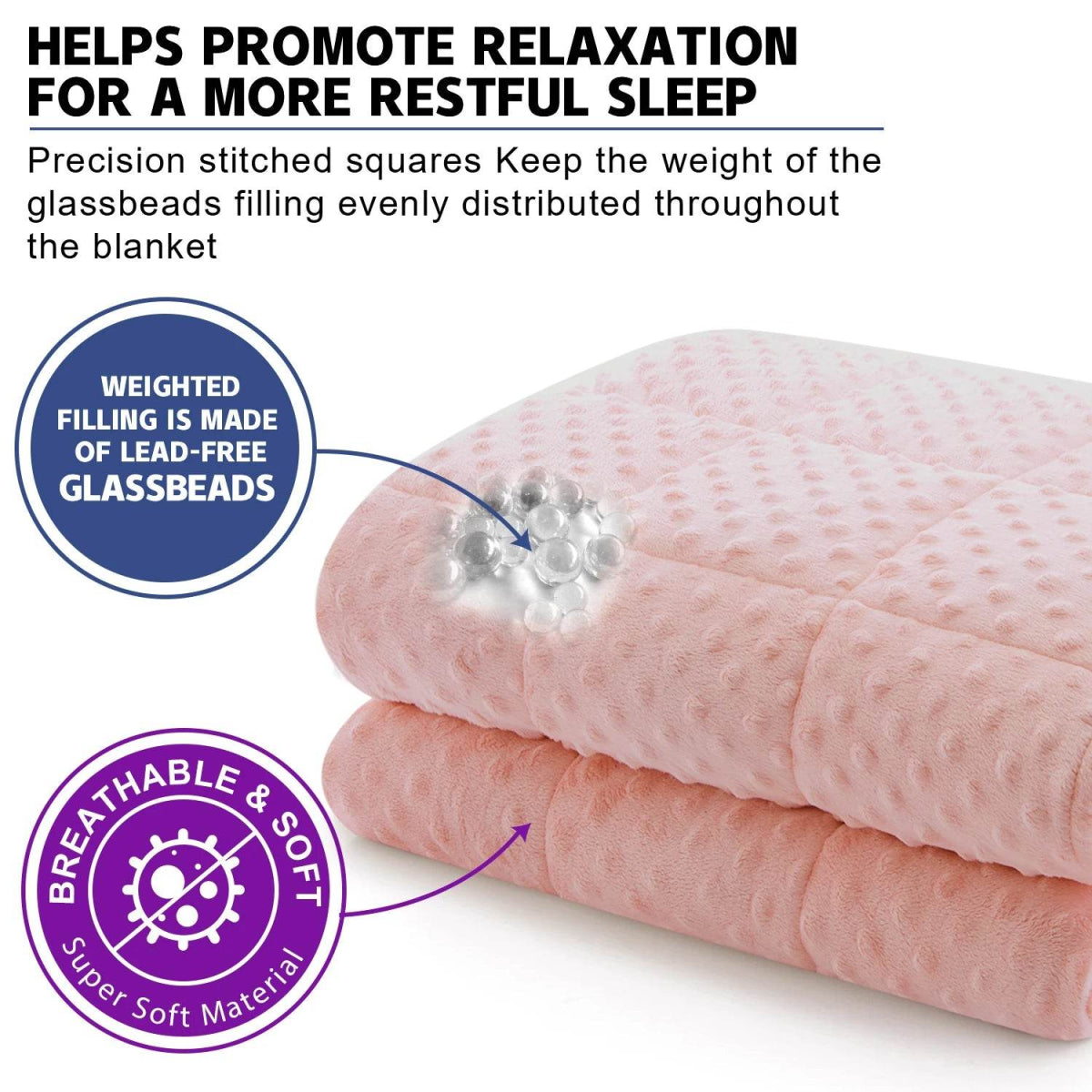 Pink Breathable Soft Minky Weighted Throw Blanket for All Season Single Double Couple Weighted Haveay Blanket with Glass Beads - Sleep Galleria - Sleep Galleria