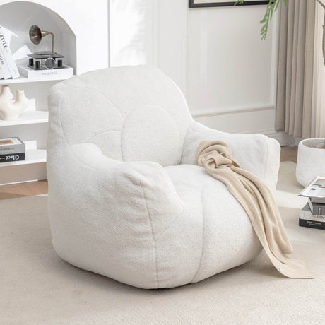 Plush White Teddy Foam Bean Bag Chair - Sleep Galleria - Sleep Galleria