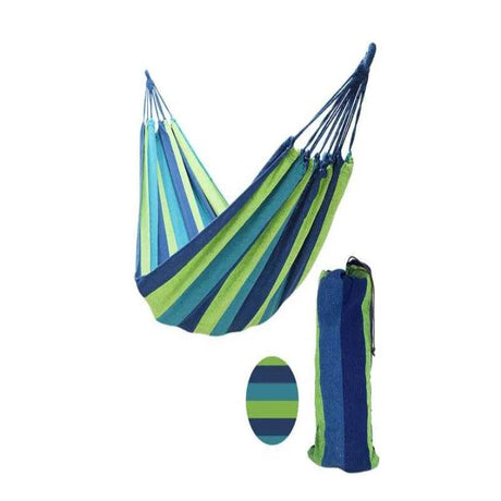 Portable Outdoor Hammock for Garden, Balcony & Backyard - Breathable Anti - Rollover Design, Stable Knots, Blue & Green Striped Fa - Sleep Galleria - Sleep Galleria