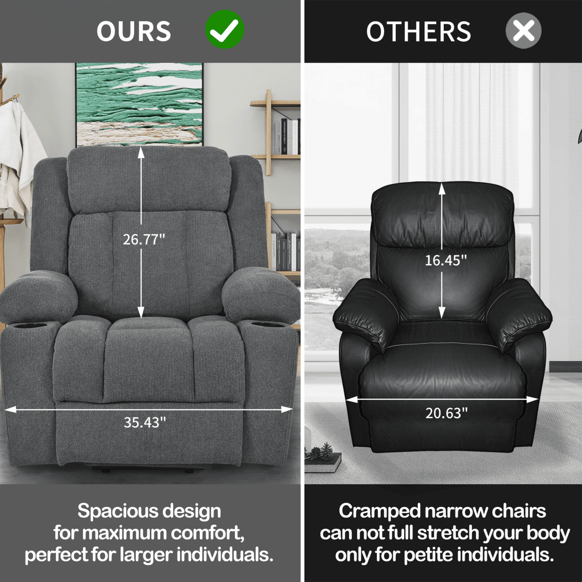 Power Lift Recliner Chair with Extended Footrest - Dark Gray - Sleep Galleria