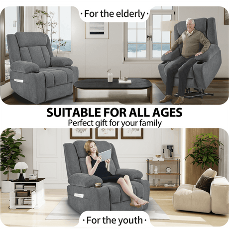 Power Lift Recliner Chair with Extended Footrest - Dark Gray - Sleep Galleria