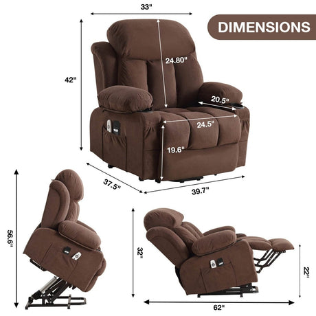 Power Lift Recliner Chair with Heat and Massage - Brown - Sleep Galleria - Sleep Galleria