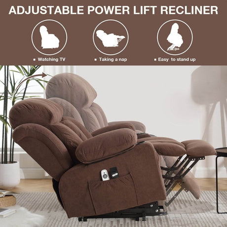 Power Lift Recliner Chair with Heat and Massage - Brown - Sleep Galleria - Sleep Galleria