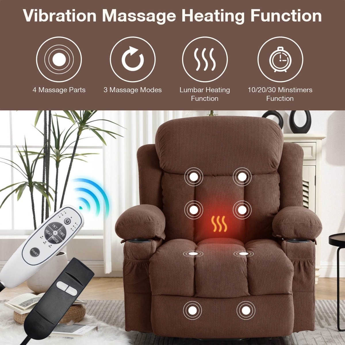 Power Lift Recliner Chair with Heat and Massage - Brown - Sleep Galleria