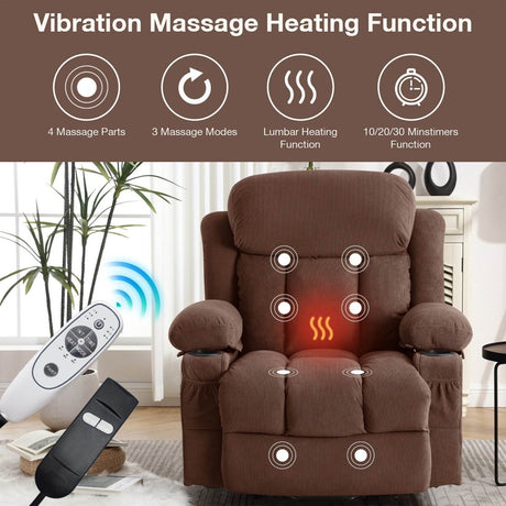 Power Lift Recliner Chair with Heat and Massage - Brown - Sleep Galleria - Sleep Galleria