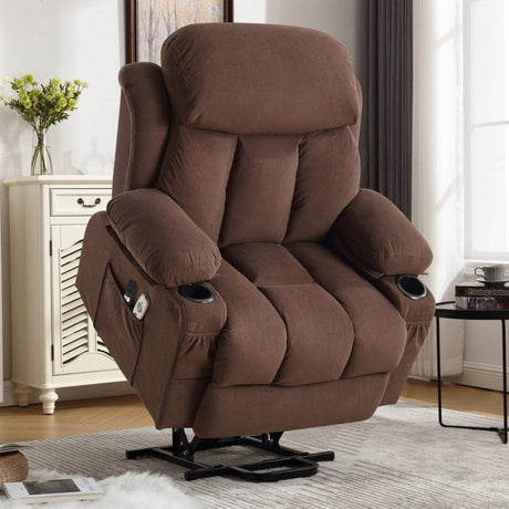 Power Lift Recliner Chair with Heat and Massage - Brown - Sleep Galleria - Sleep Galleria