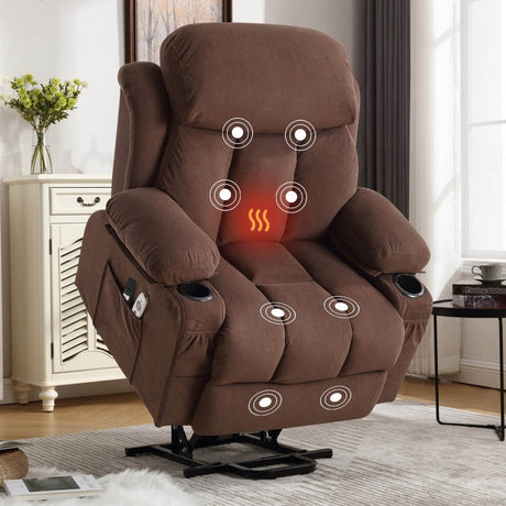 Power Lift Recliner Chair with Heat and Massage - Brown - Sleep Galleria - Sleep Galleria